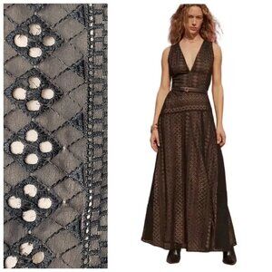 Women's White House Black Market Petite 4P Black Beige Maxi Dress